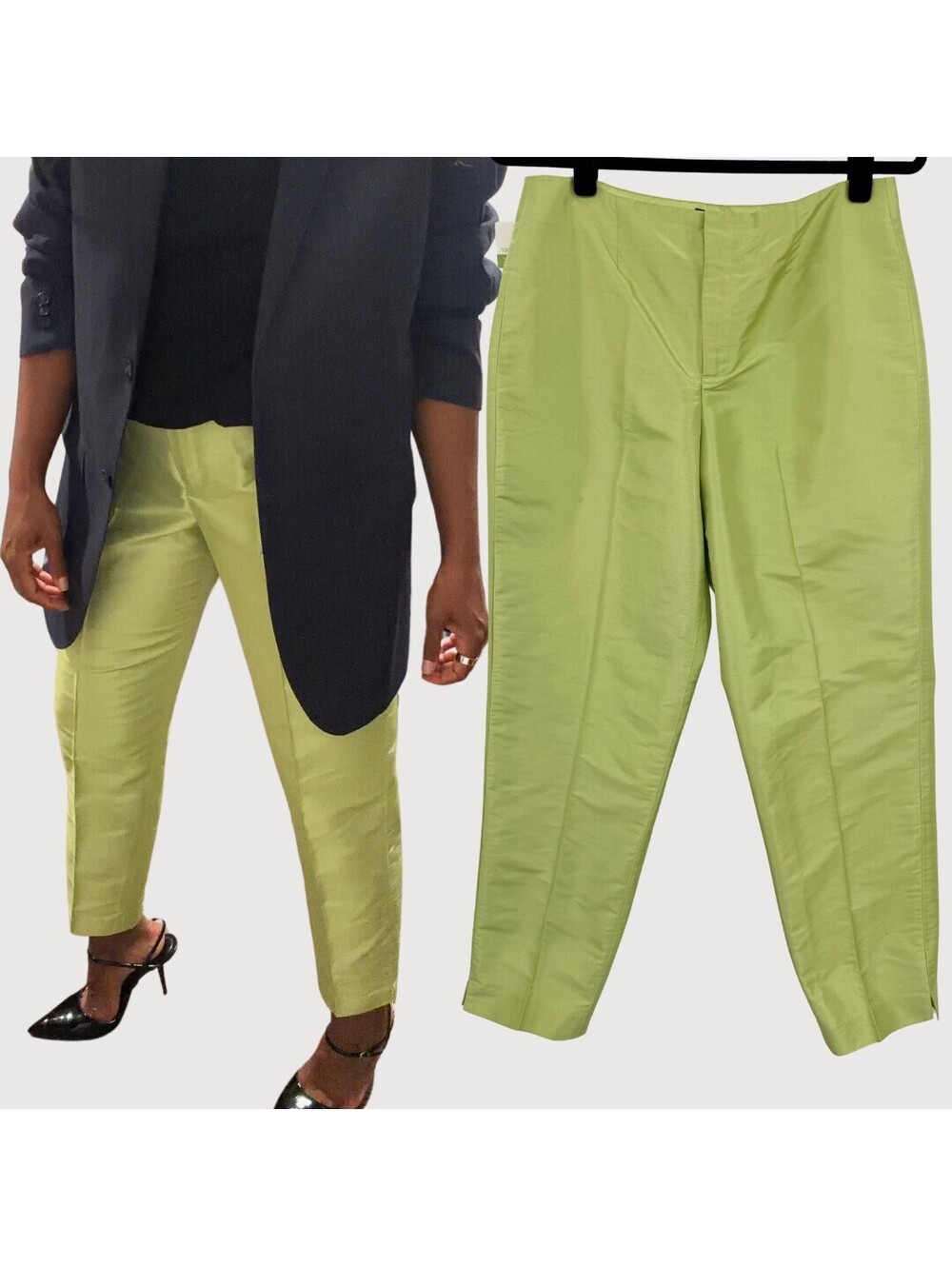 Gap Vintage NWT 100% Silk taffeta Green Trousers Size 10